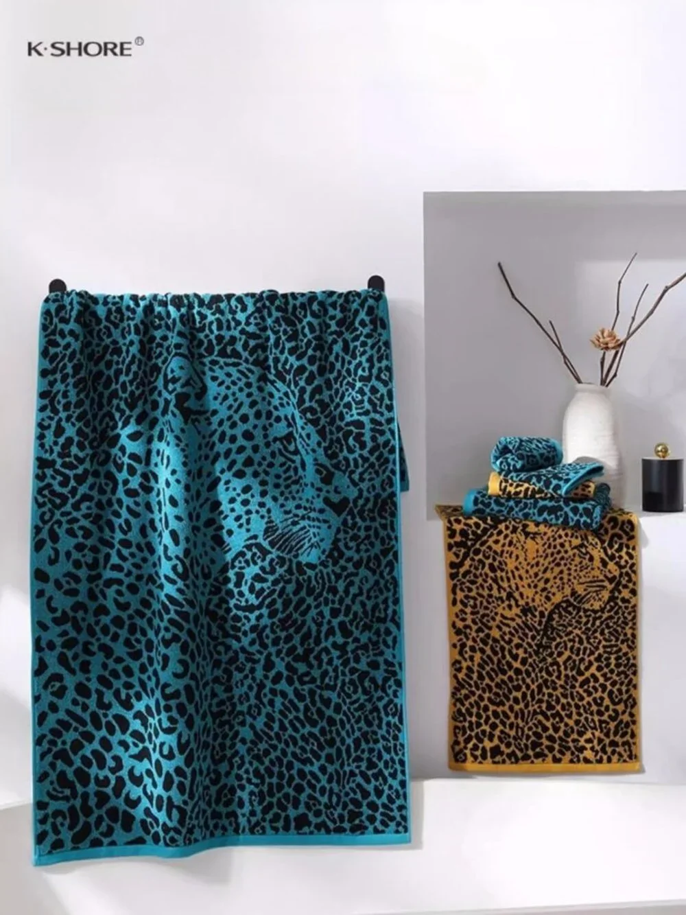 3-Piece Leopard Bath Towel Set - Quick-Drying, 100% Cotton, Oeko-TEX Certified